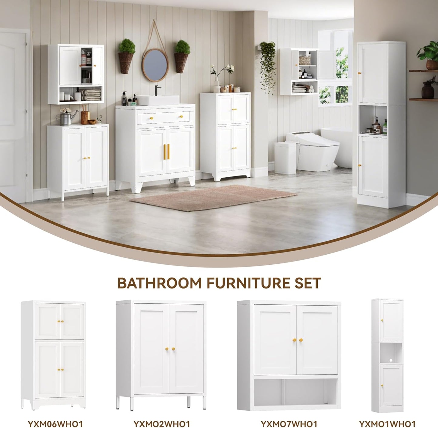 Metal Bathroom Storage Cabinet, Metal Storage Cabinet with 2 Adjustable Shelves & 2 Doors,Freestanding Sideboard for Small Spaces (White, Wall Cabinet-22.59" H)