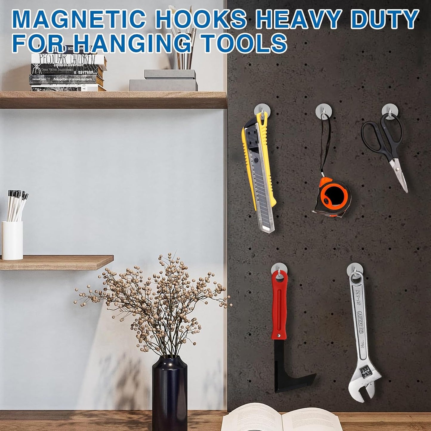 LOVIMAG Magnetic Hooks Havy Duty, 80LBS Strong Magnetic Hooks for Refrigerator, Neodymium Magnet Hooks for Hainging,Magnetic Hanger for Wall, Locker, Cruise Cabins, Grill, Metal Door- 6 Pack