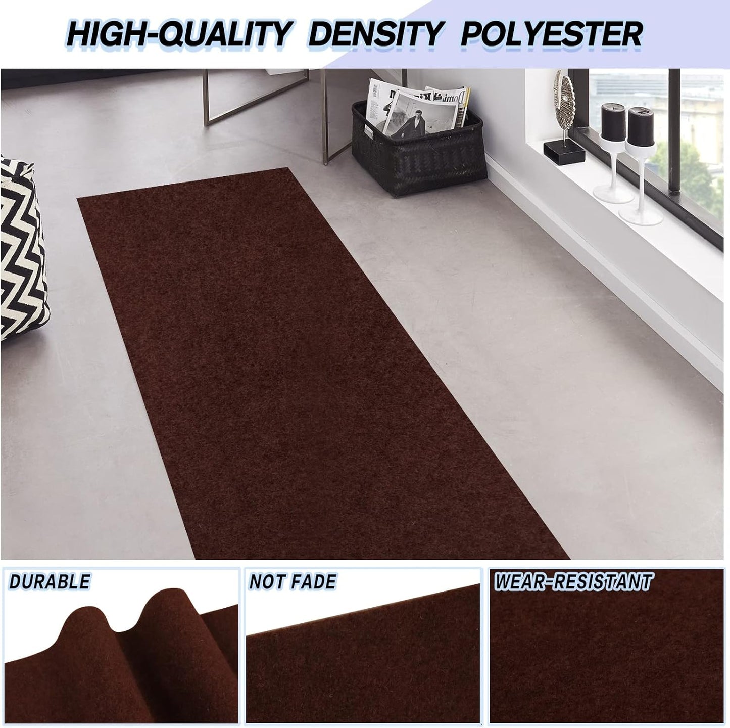 Custom Size Backed Non-Slip Area Rugs Runner, Easy Clean, Waterproof Runner Rugs for Hallway Entryway, Kitchen, Laundry, 4FT x 61FT, Brown