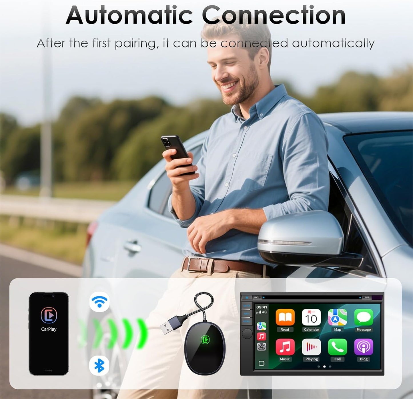 Wireless CarPlay Adapter for Apple iPhone 2025 Upgraded, Converts Wired to Wireless Mini USB Car Play Adapter, Compatible with iPhone iOS 10+, Only for Cars with Built-in Carplay
