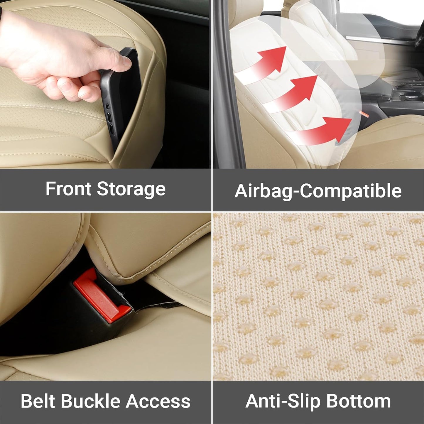 Coverland Custom Car Seat Covers Compatible with 2022-202 Tundra CrewMax, Double Cab - Premium Leather Non-Slip Memory Foam Waterproof Interior Protector Full Set-Beige [See Size Chart-Size X119]