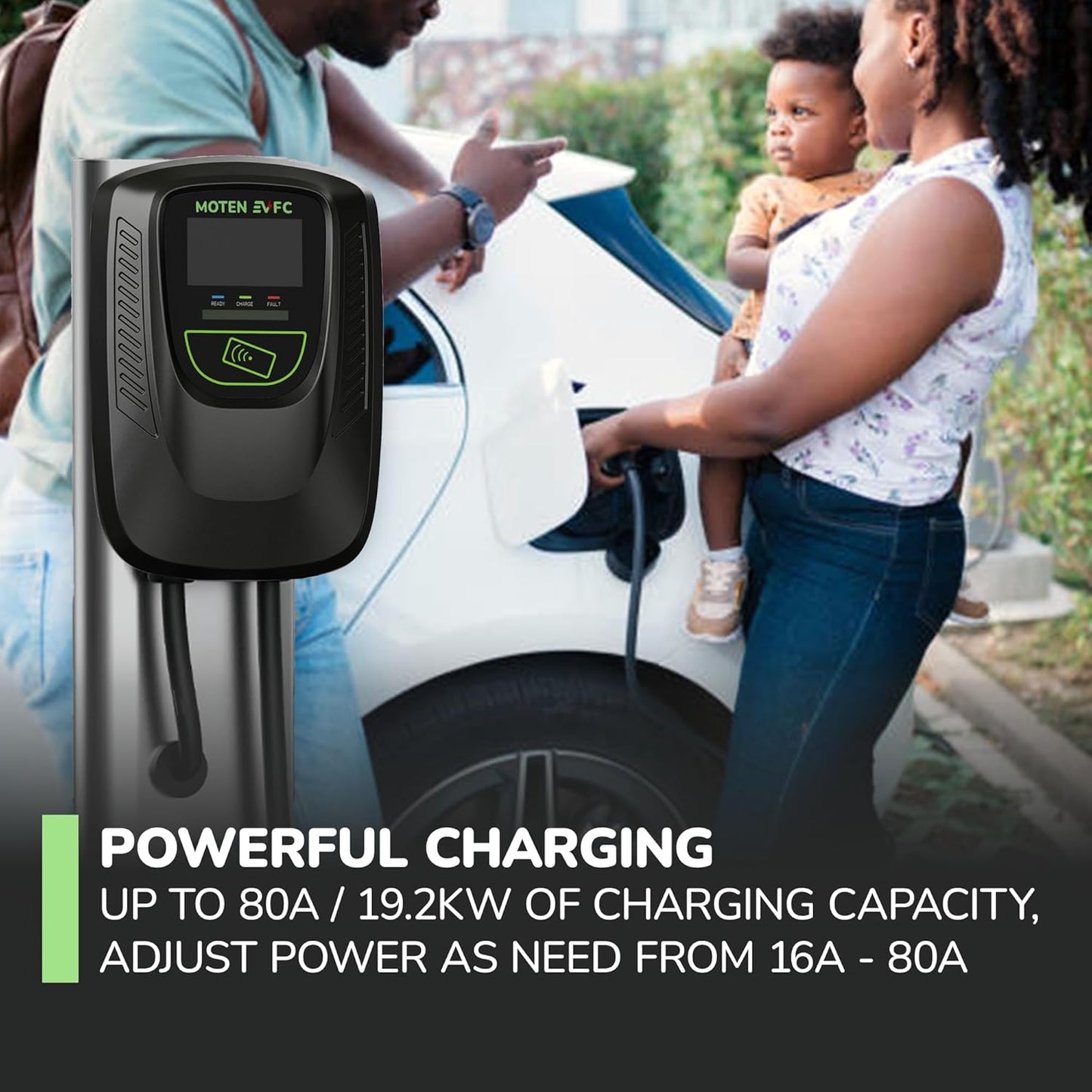 DORADO-80S by MOTEN EVFC Level 2 EV Home Charger 80A / 19.2 kW Ethernet, WiFi, RFID, 25 FT Cable, FCC, ETL, Energy Star, eMOTEN Phone APP, Hardwired
