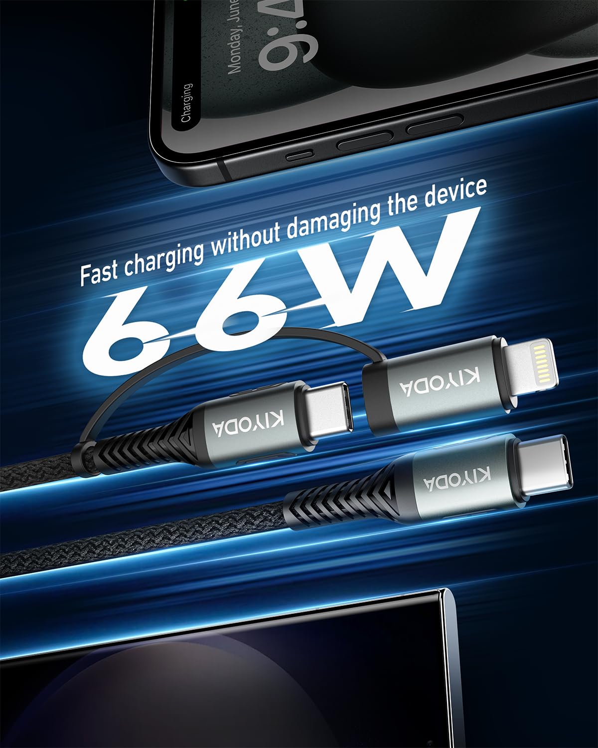 Coiled USB C to Lightning Cable 3FT, 2 in 1 iPhone 15 Charger Cord for Car Nylon Braided Multi Type C to TypeC Fast Charging Cables for iPhone 15 14 13 12 11 iPad, Samsung Galaxy Sony - 1Pack