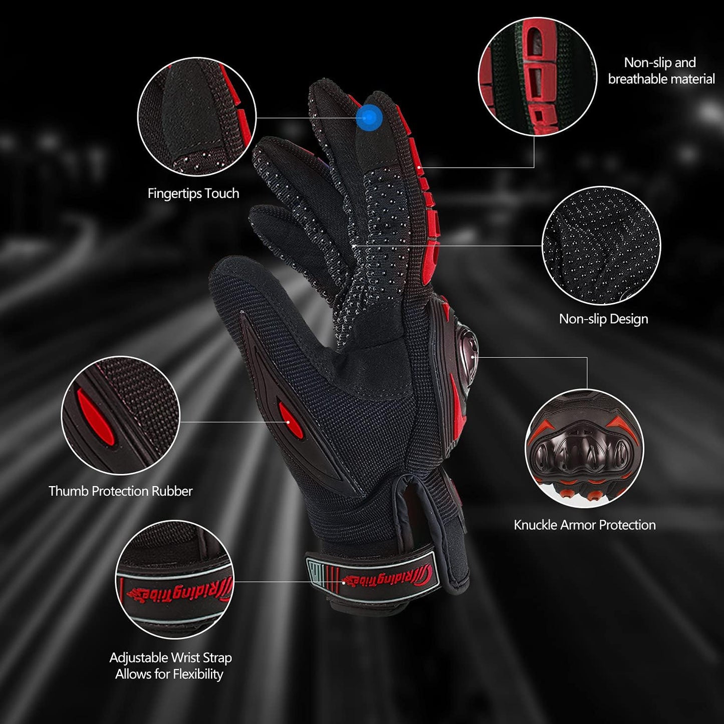 Motorcycle Gloves for Men and Women Full Finger Touchscreen Mountain Dirt Bike Gloves for Powersports BMX ATV MTB Driving Motocross Cycling Gloves(XXL, Red)