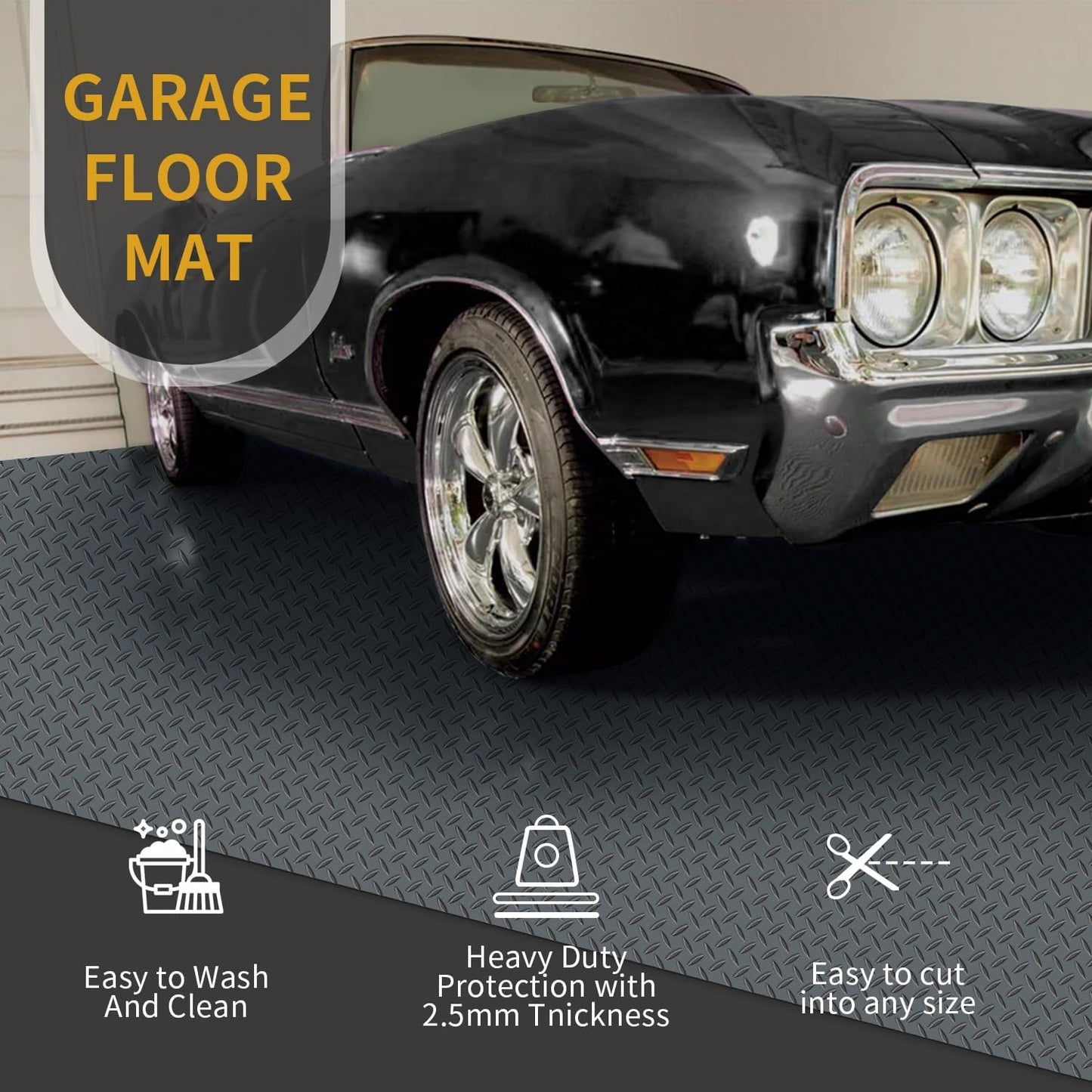 Premium Garage Floor Mat, Commercial Grade Heavy Duty Parking Mat for Garage Floor, Golf Cart Parking, Water/Stain Resistant Floor Runner (Grey Diamond, 4 x 13 Feet)