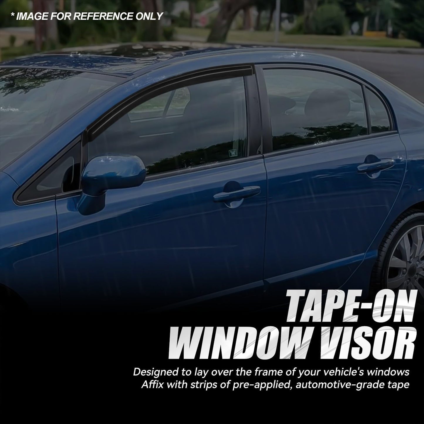 Auto Dynasty 2Pcs Carbon Fiber Pattern Window Visors Compatible with 2006-2011 Honda Civic Coupe, Tape-On Front Window Deflectors Rain Guards Sun Wind Air Side Vent Shade, Glossy Black