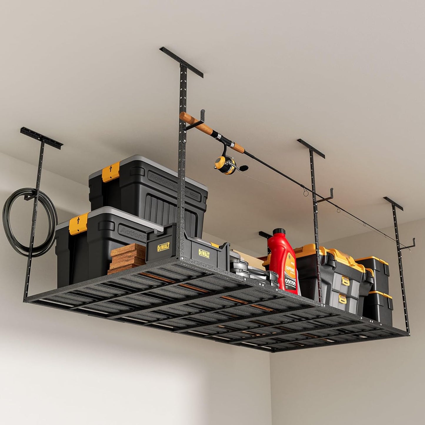 Heavy-Duty 4x8 Overhead Garage Storage Rack – Holds 20% More Weight, 800lbs Capacity, Adjustable Height, 4 Hooks Included for Extra Storage