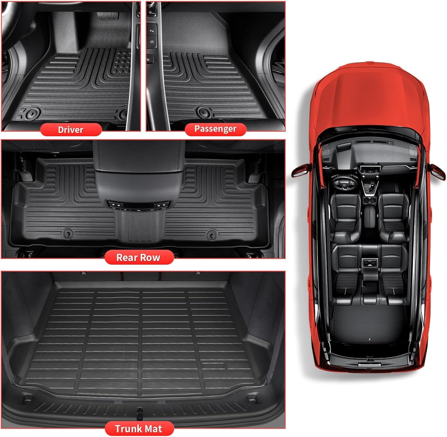 Wayhigh-All Weather Floor Mats Fit for 2020-2025 Ford Explorer 7 Seats TPE Car Mats Waterproof Heavy Duty Rubber Floor Liners for Explorer Accessories Custom Fit Black Liners