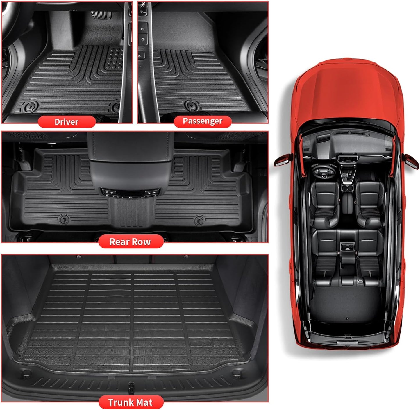 Wayhigh-Floor Mats & Cargo Liner Set for 2022 2023 2024 2025 Hyundai Tucson Hybrid All Weather TPE Car Mats Waterproof Heavy Duty Rubber Floor Liners for Tucson Hybrid Accessories- Black