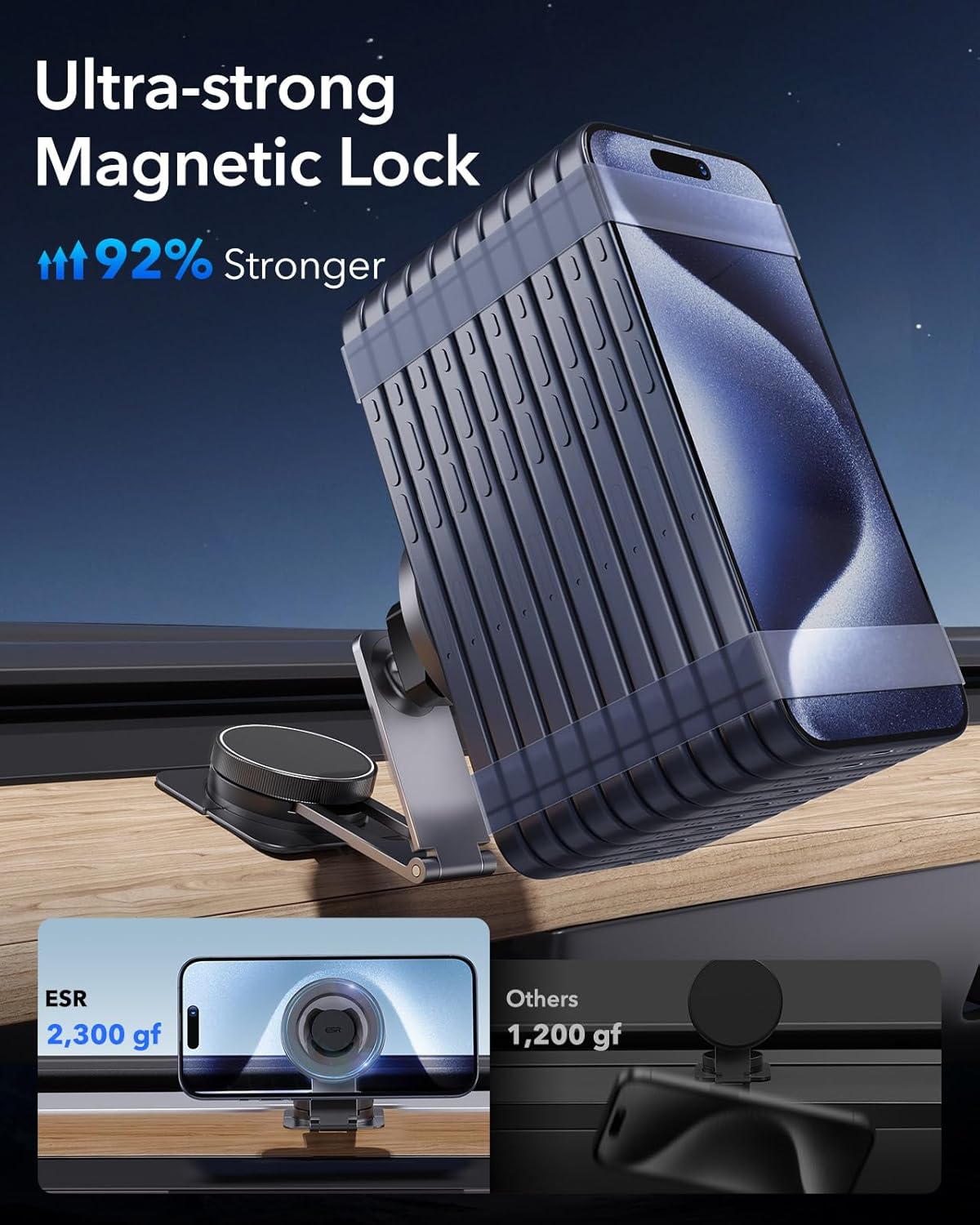 ESR for MagSafe Car Mount, Car Phone Holder,Dashboard/Tesla Touchscreen Car Mount, Magnetic Phone Holder for Car, for iPhone 16/16e/15/14/13/12, S25, Charging Not Supported(2 Metal Rings Included)