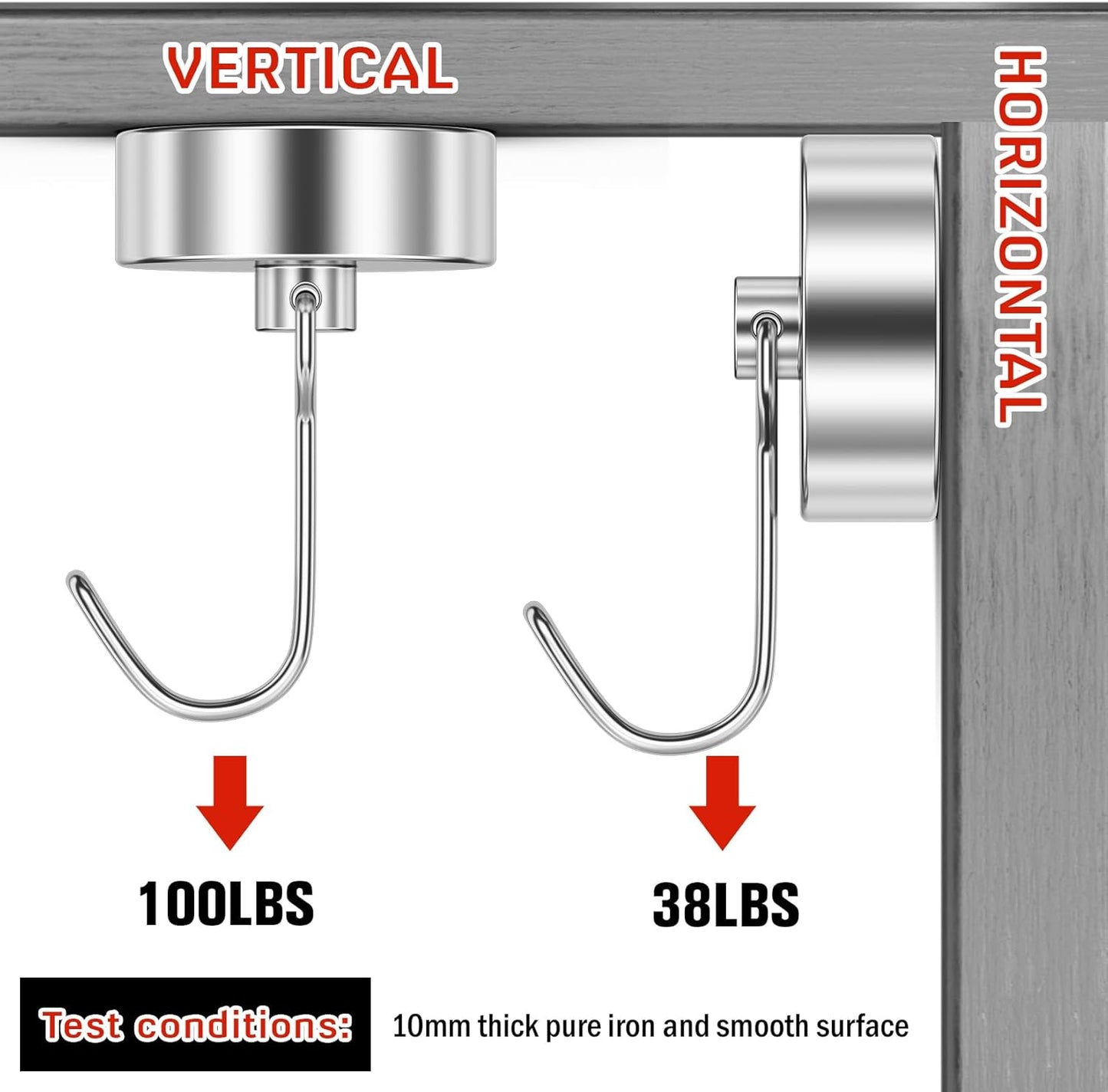 FINDMAG 100lbs+ Magentic Hooks Heavy Duty, Super Strong Magnetic Hooks for Cruise Essentials, Neodymium Magnets with Hooks for Hanging, Camper, Ceiling, Toolbox, Fridge, Beach Vacation, 6 Pack, Silver
