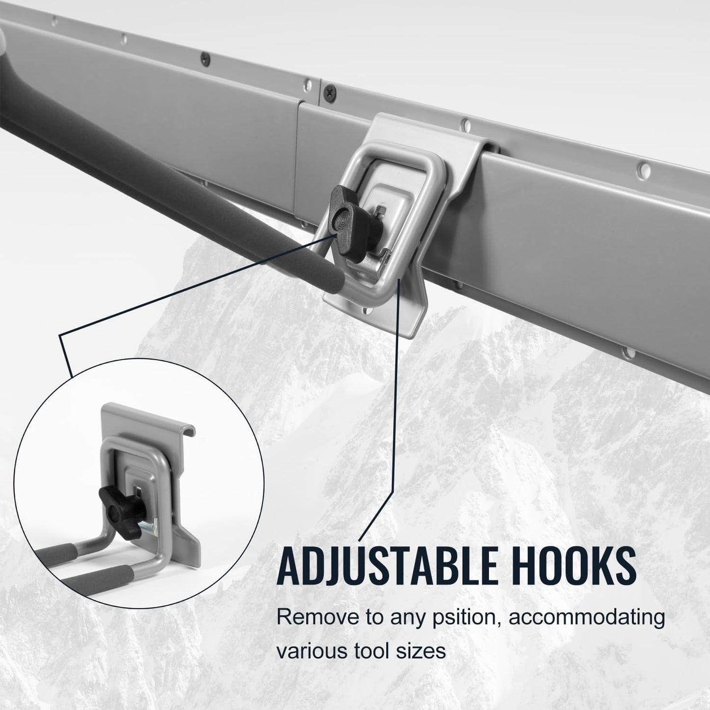 Clamping Garden Tool Organizer, Garage Organization Wall Mount Tool Holder, Heavy Duty Garage Storage Tool Rack, Shovel Hangers Yard Tool Hook, Hold Up to 420lbs (48Inch Grey)