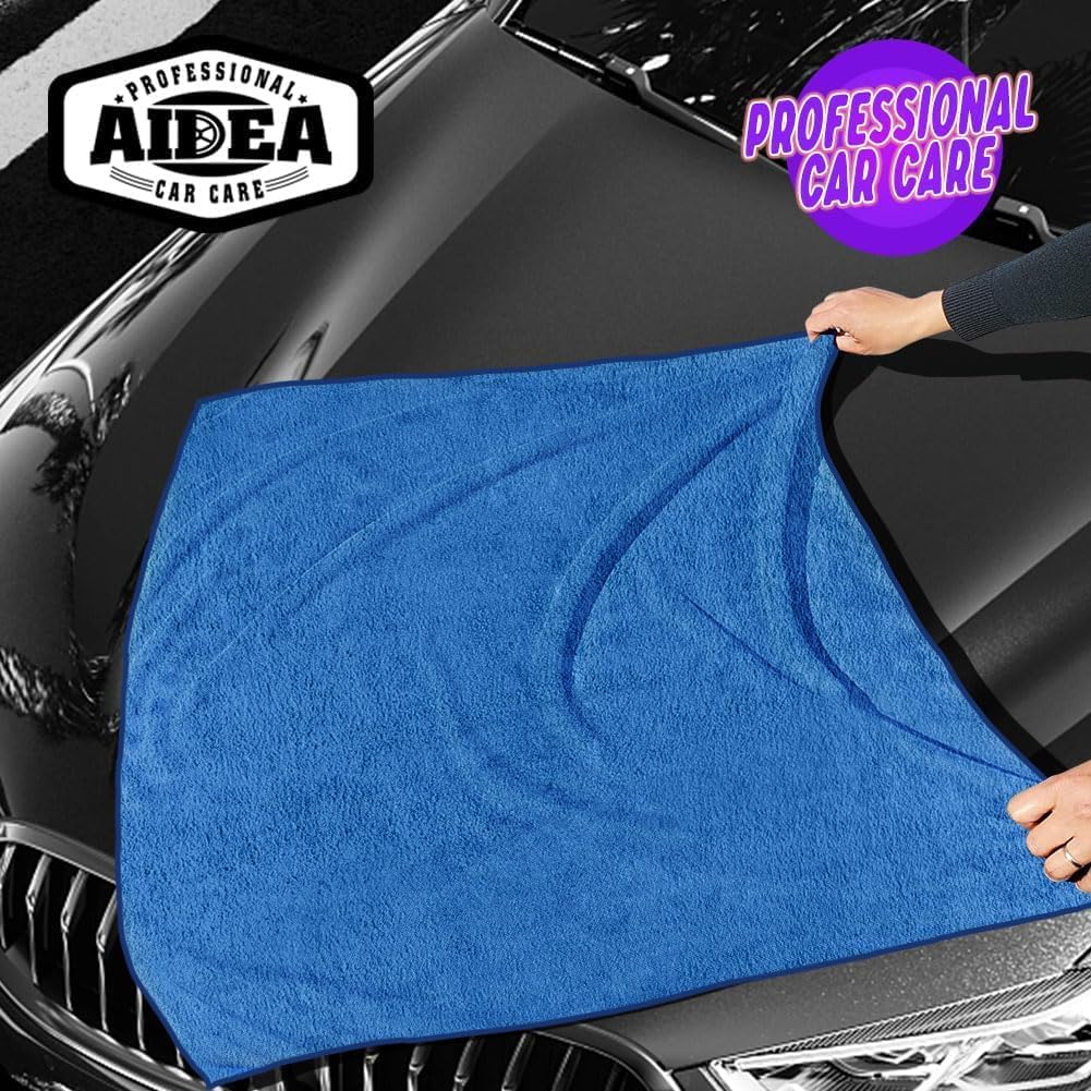 AIDEA Microfiber Towels for Cars-4PK, Large Professional Car Drying Towel, Scratch-Free & Absorbent Drying Towel for Cars, SUVs, RVs, Trucks, and Boats, 24inx 31in, Blue
