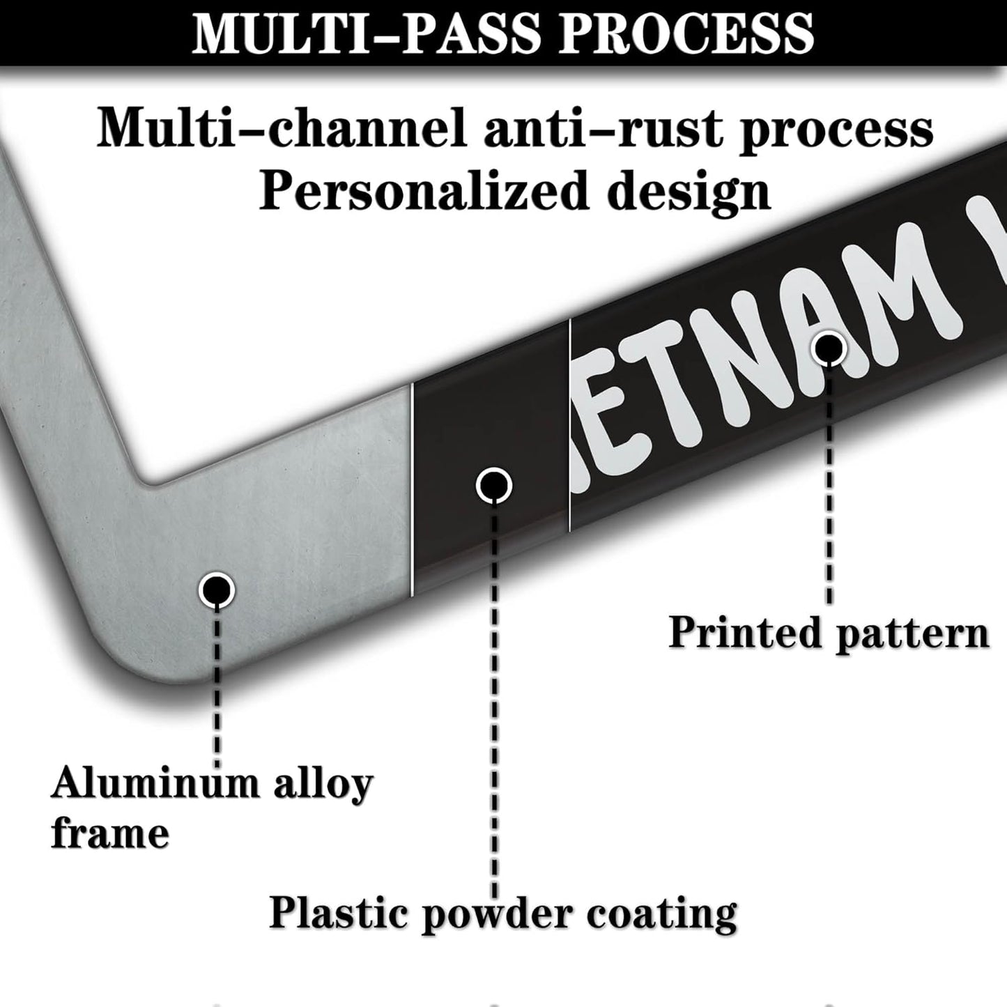 License Plate Frames Black and White License Plate Covers Disabled Vietnam Veteran Universal Aluminum Car Accessory 2 Pack with Screw Covers Set