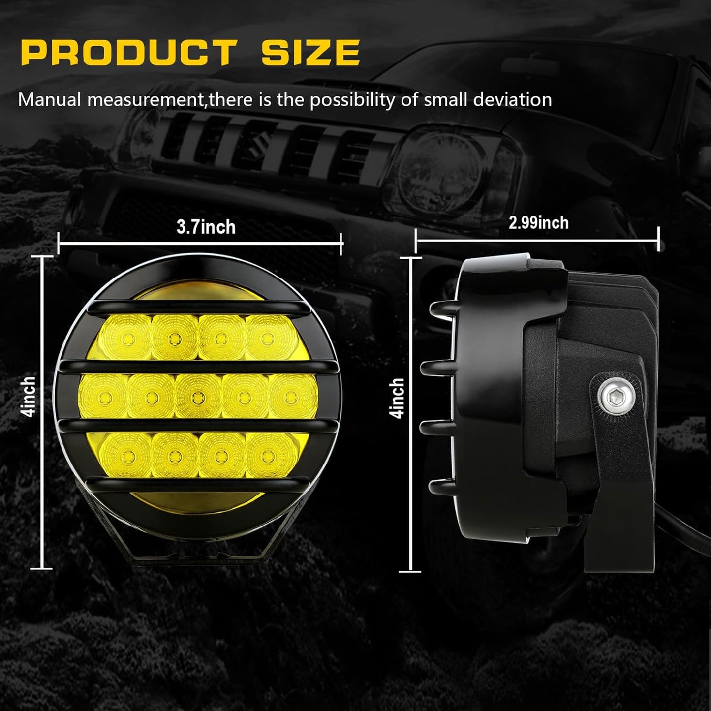 BIGLION.X 3.7 Inch 130W Amber Fog Lights Yellow Round Offroad Fog Lights Super Bright 12800LM Driving Fog Lights Bumper Fog Light Pods Waterproof 12/24V for Trucks 4x4 SUV ATV UTV Car