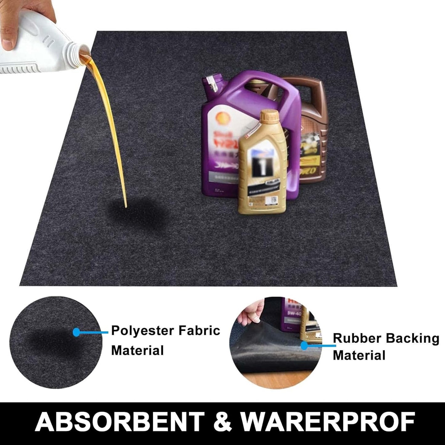 AiBOB Oil Spill Mat, 36 X 48 inches, Garage Floor Mat Under Car, Waterproof Backing Absorbent Pad Protects Floor, Durable, Reusable, Black