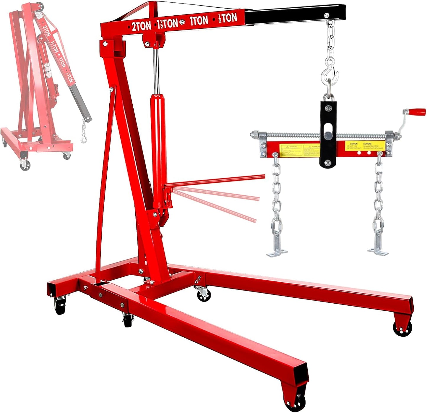 5000LBS Folding Hydraulic Engine Hoist with Lever, Heavy-Duty Cherry Picker Shop Crane with 6 Casters, Engine Lifter for Garage, Workshop & Warehouse, Red