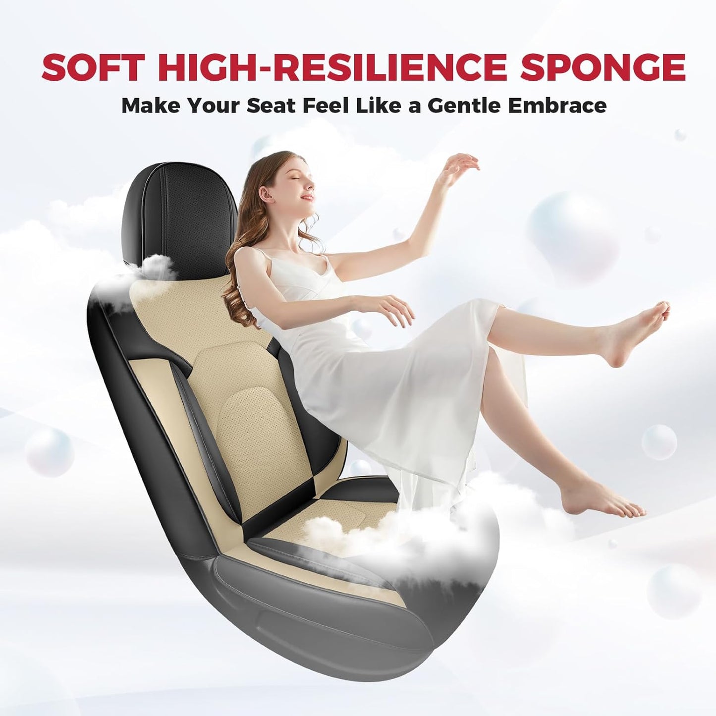 FREESOO Car Seat Covers Full Set,Waterproof Automotive Seat Covers, Leather Cars Interior Covers, Seats Protection Universal fit Babies & Adult (Black Beige)