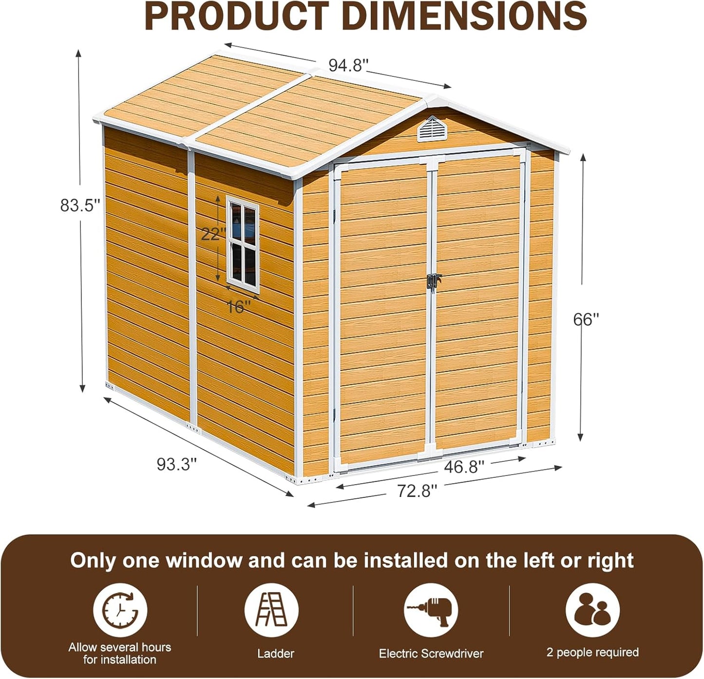 8x6 FT Resin Storage Shed, Waterproof Outdoor Shed w/Floor Included, 2 Windows, Double Lockable Doors & Vents,Outside Plastic Tool Sheds for Garden, Lawn, Backyard, Wood-Grain Brown