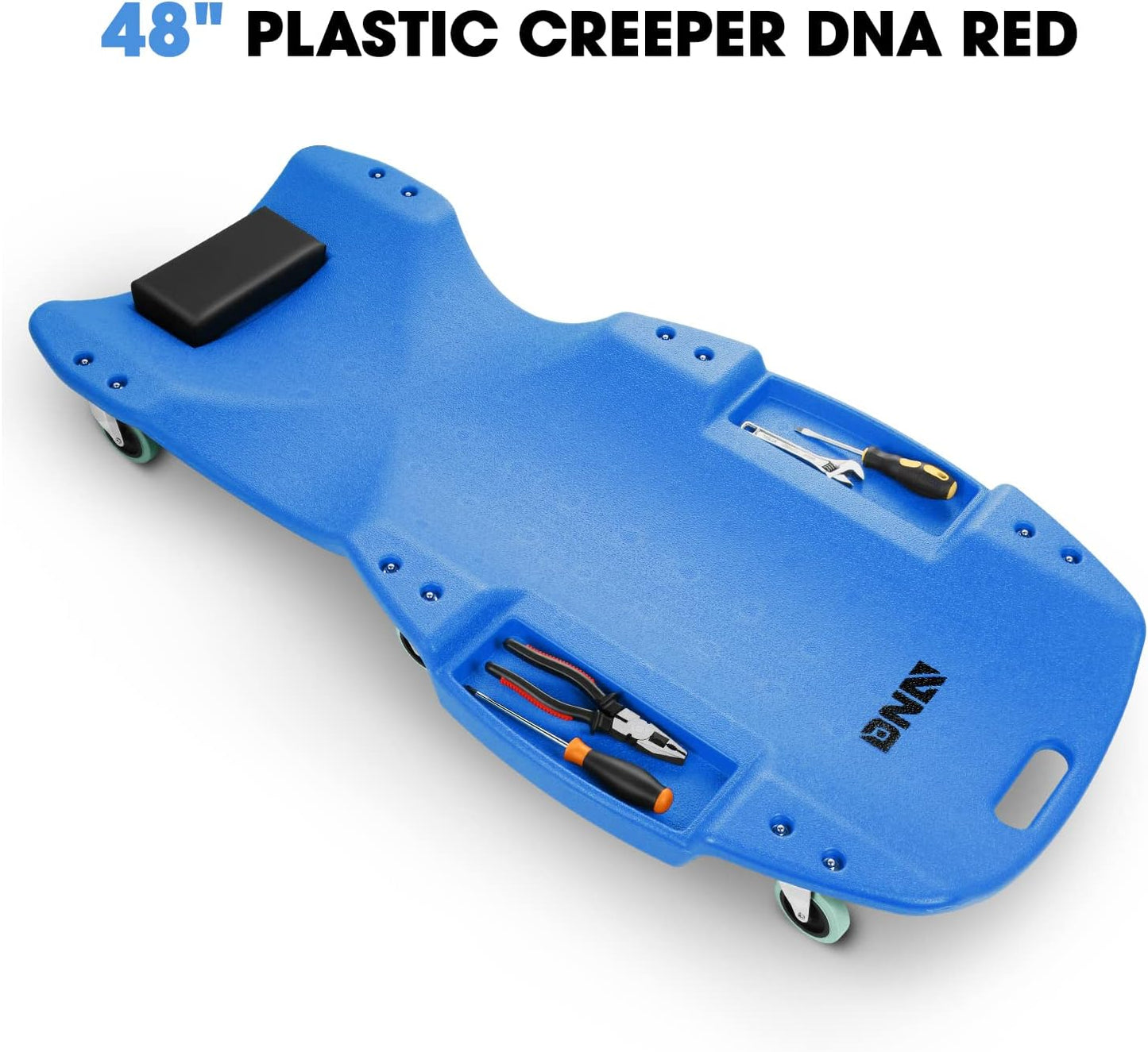 DNA MOTORING TOOLS-00239 48 Inches Heavy-Duty Low-Profile Roller Automotive Creeper with Padded Headrest, Blue