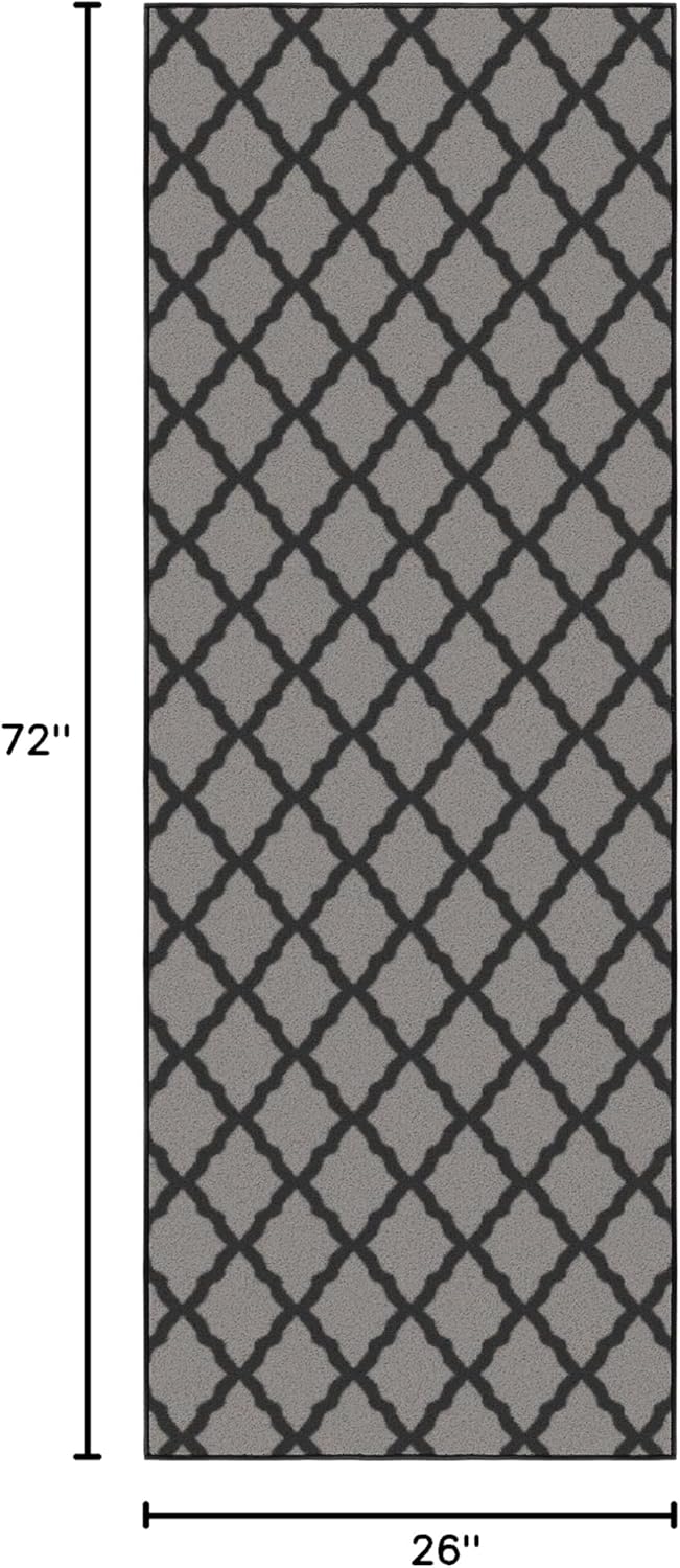 Ottomanson Hallway Runner Rug 2'2" x 6' Non Slip Trellis Area Rugs Easy to Clean Laundry Rug Runner Durable & Pet Friendly Floor Carpet Runners for Hallways Entryway Living Room Kitchen, Dark Gray