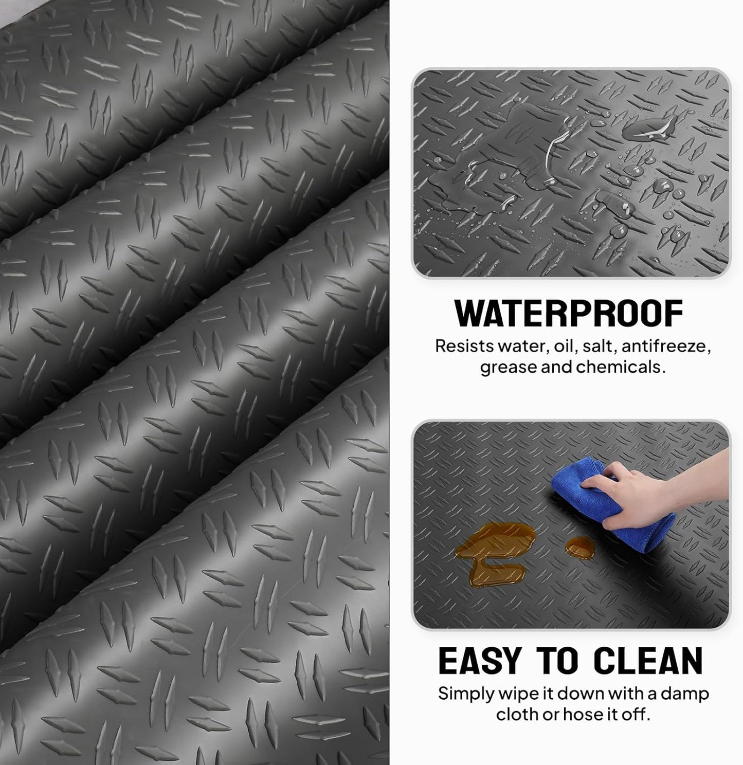 TUFFIOM 7.5 x 20 FT Garage Floor Mat, Thickened Diamond Plate PVC Garage Mats Flooring Roll for Under Car, Garage Car Parking Mats for Compact SUVs, Sports Car