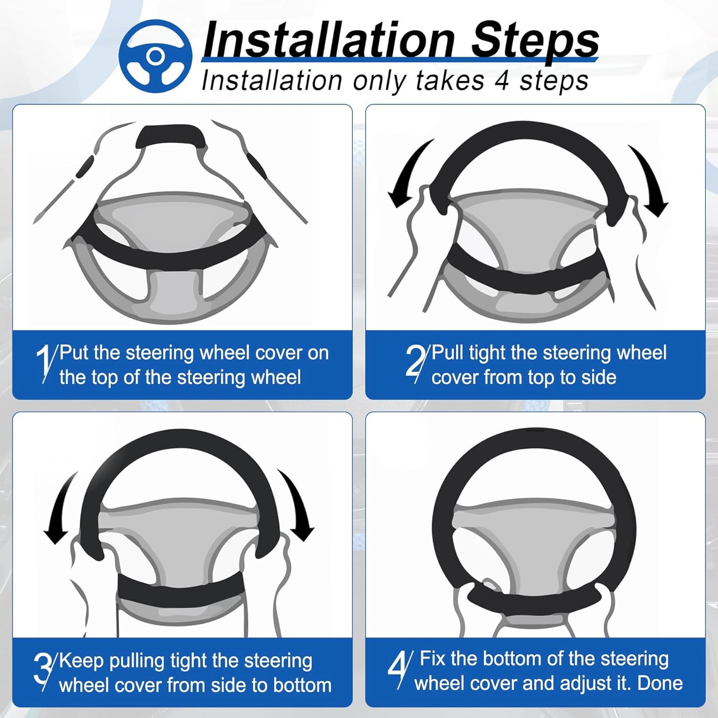 alpmosn Elastic Stretch Steering Wheel Cover, Universal Interior Accessories Steering Wheel Cover for Women & Men, Breathable Microfiber Ice Silk, Anti-Slip, Odorless, Easy Carry(Blue)