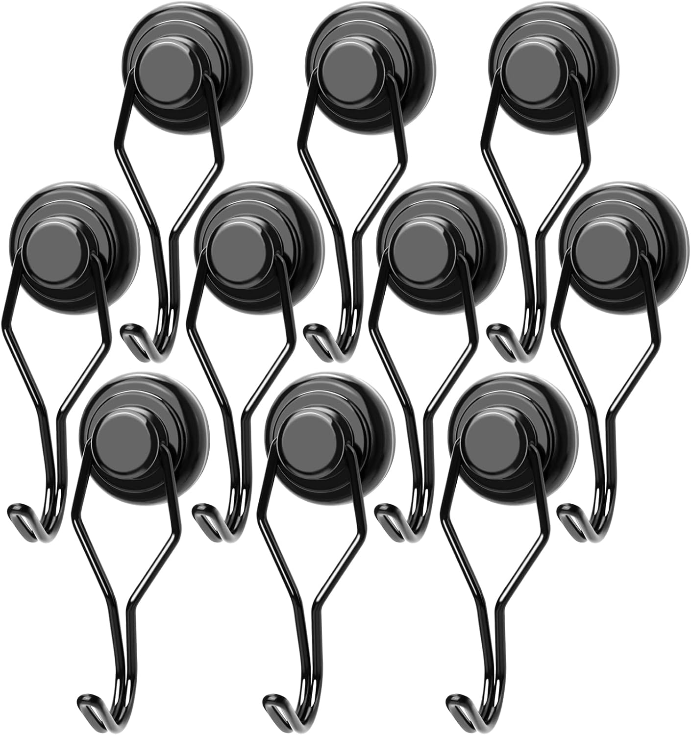 MIKEDE Black Magnetic Hooks Heavy Duty, 60 lb+ Strong Swivel Swing Neodymium Magnetic Hooks for Hanging, Strong Magnet Hanger for Cruise Cabins, Locker, Toolbox, Home, Kitchen - Pack of 10