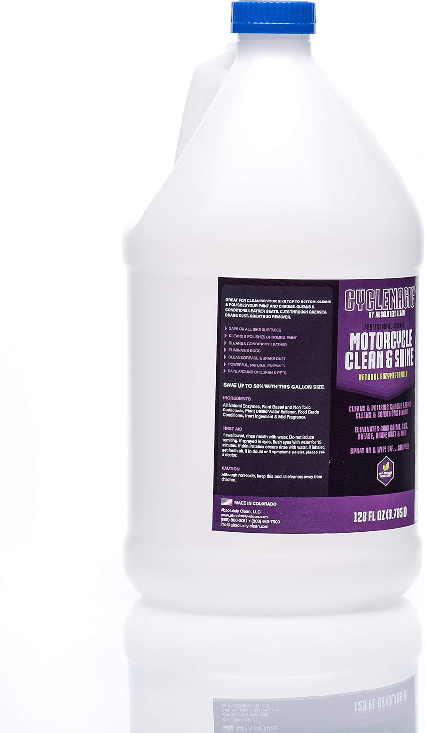 CycleMagic Motorcycle Clean and Shine - Motorcycle Cleaner & Conditioner | Chrome, Leather, Paint & More | Eliminates Bug Grime, Brake Dust, Dirt & Debris | USA Made (128oz Refill (Save 50%))
