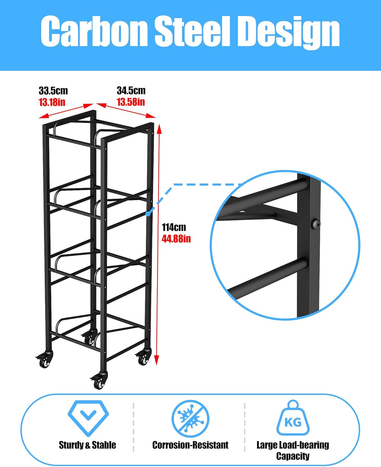4 Tier 5 Gallon Water Rack with 4 Lockable Wheels - Water Bottle Jugs Holder Organizer with Movable Casters, Heavy Duty Water Storage Rack Dispenser Stand for Kitchen Office Garage/Black