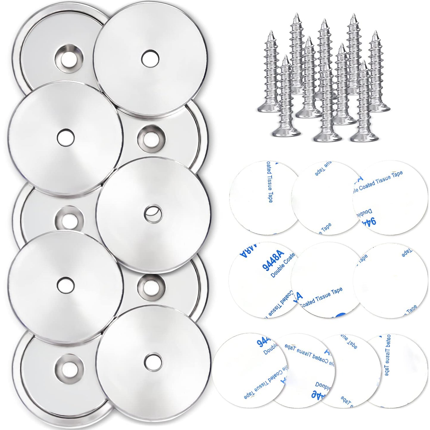 LOVIMAG Neodymium Cup Magnets,110LBS Holding Force Strong Rare Earth Magnets with Heavy Duty Countersunk Hole and Double Sided Adhensive&Stainless Screws for Refrigerator Magnet,Office Etc,Pack of 10