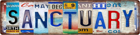 SANCTUARY Non-Embossed Vintage Metal Tin Street Sign Bar Cafe Garage Cave Home Room Wall Bathroom Farmhouse Garden Porch Patio Decor, 16 x 4 Inch