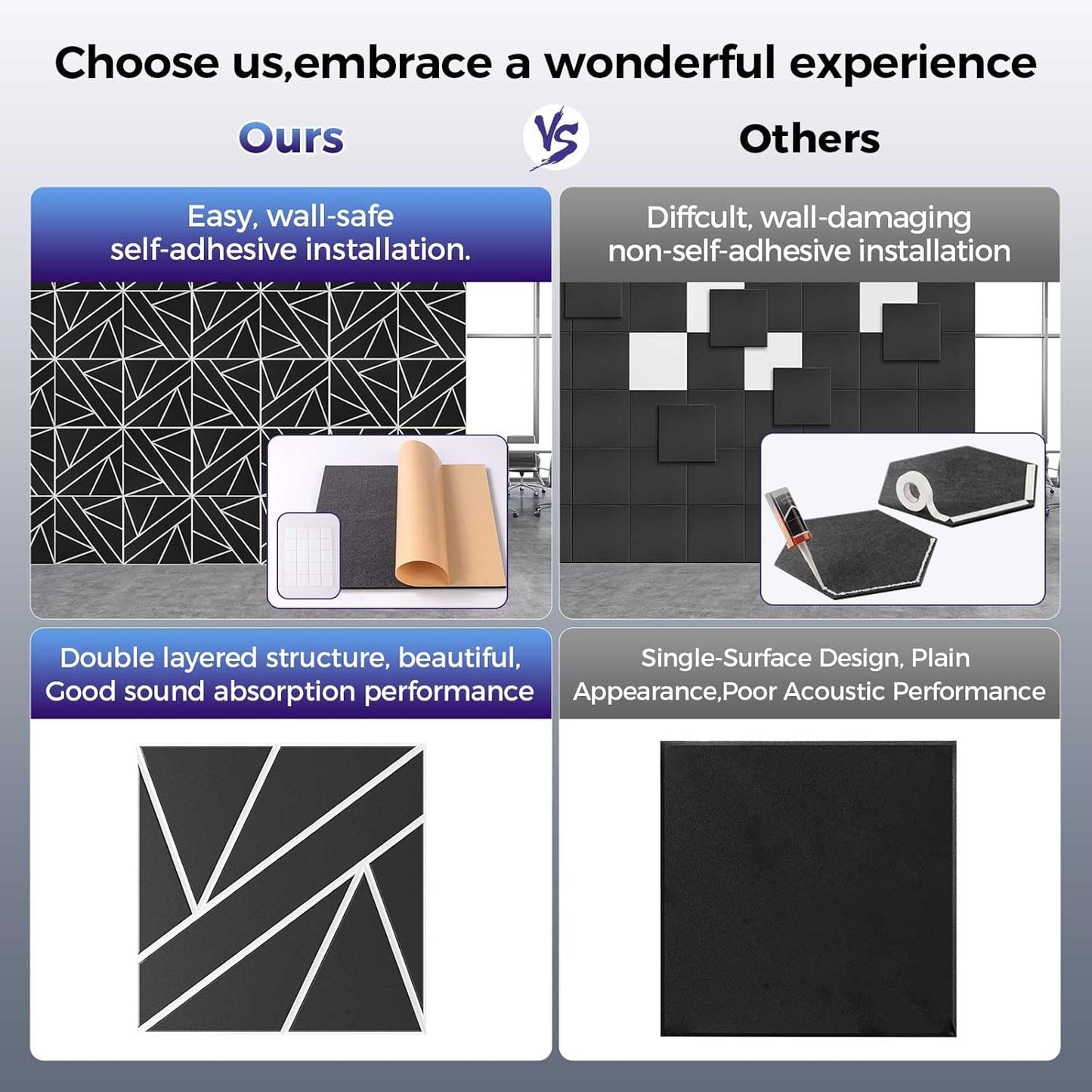 8 Pack 2-Layer Large Soundproof Wall Panels, 15.7 x 15.7 x 0.43 in Sound Proof Foam Panels for Walls,0.9lb/ft* High Density, 3D Acoustic Panels,Artistic Noise Dampening Panels Black&White