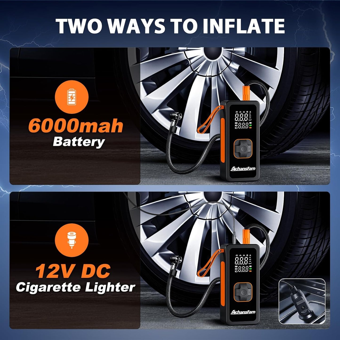 Tire Inflator Portable Air Compressor - Air Pump with Digital Pressure Gauge, 150PSI, LED Light, Auto Shut-Off Function - Cordless Pump for Car, Motorcycle, Bicycle, Balls and Lawn Equipment