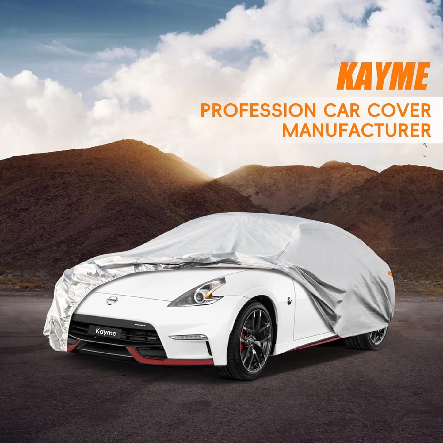 Kayme 6 Layers Car Cover Custom Fit for Nissan 350Z/370Z（2009-2025） Waterproof All Weather for Automobiles, Outdoor Full Cover Rain Sun UV Protection.Silver