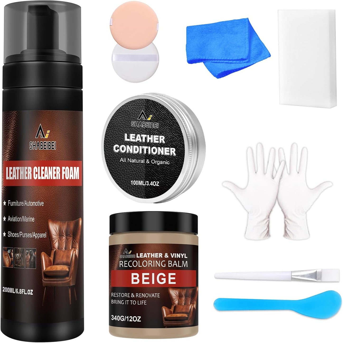 Leather Recoloring Balm Set,Leather Cleaner Restore Conditioner Mink Oil for Leather Repair Kit for Furniture Couches -Revives Repairs Scratches Leather Dye Furniture Polish (Beige)