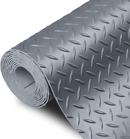 SEAL 5 x 10 Ft Premium Garage Floor Mat, Solid 2.8mm Thick Gray Commercial Grade Heavy Duty Parking Mat for Garage Floor, Golf Cart Parking, Water/Stain Resistant Floor Runner (Embossed Diamond Plate)