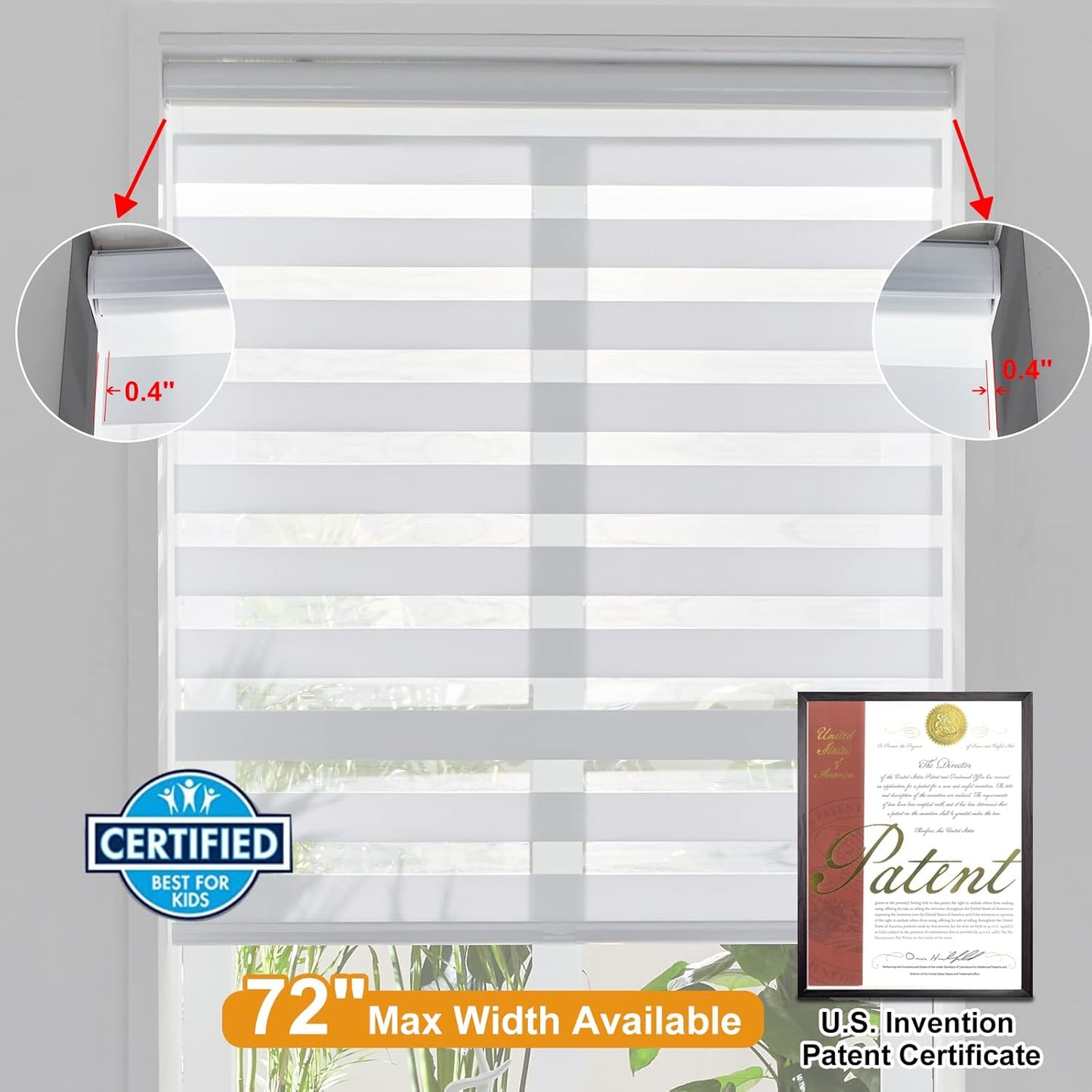 Persilux Cordless Zebra Blinds for Windows Free-Stop Roller Shades for Windows (15" W x 47" H, White) Dual Layer Room Darkening Roller Blinds for Home, Office and Kitchen