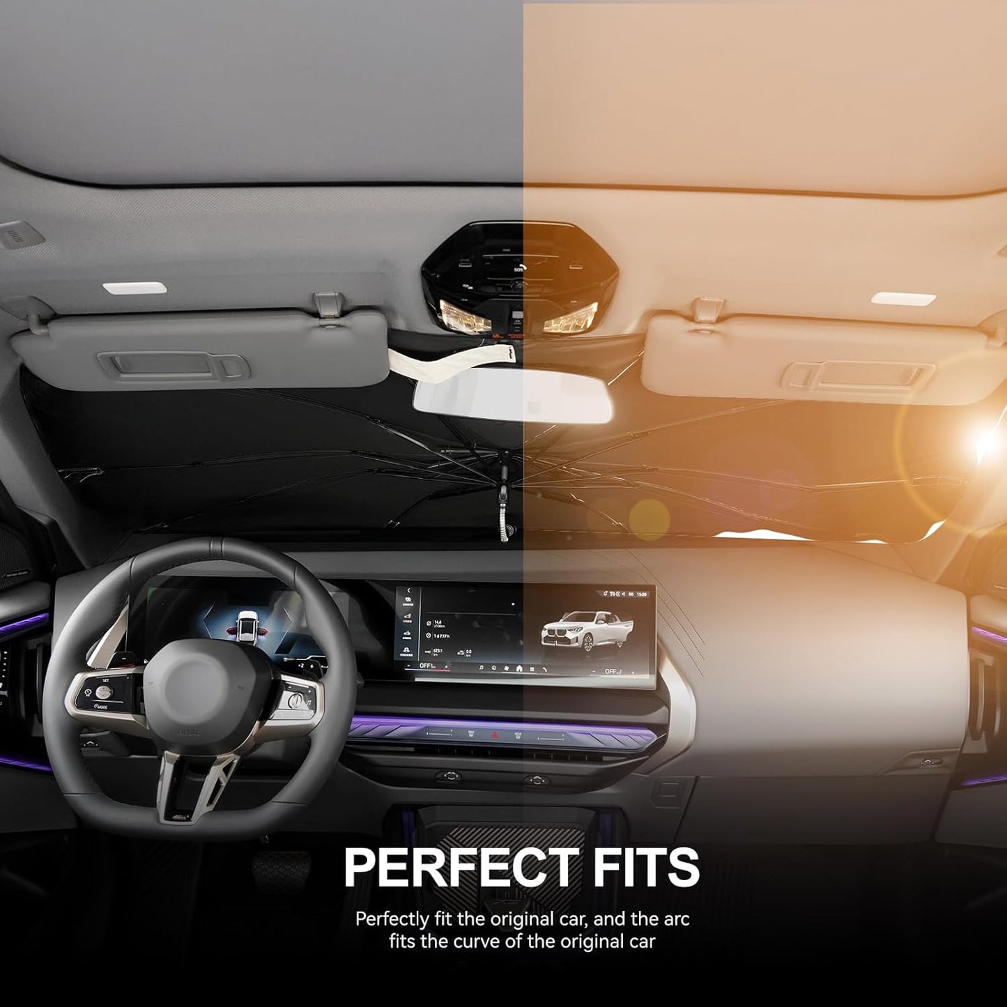 2025 Upgraded for BMW X3 Sunshade, Portable Foldable Sunshade Accessories, [Nano Ice Crystals Coating] UV Protection, Keeps Interior Cool (for BMW X3 2025)