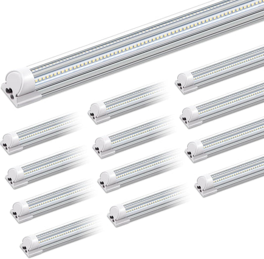 Barrina 8FT LED Shop Light, 100W 15000LM 6500K Super Bright White, Linkable Integrated T8 Shop Lighting with Clear Cover, V Shape 8 Foot LED Tube Lights, Ceiling Lights Fixtures for Garage, 12 Pack