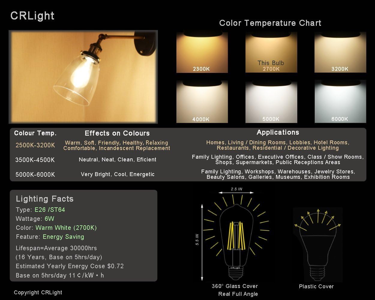 LED Edison Bulb 4W,Antique 40W Vintage Edison Bulb,E26 Light Bulb Non Dimmable Led Bulb 450 Lumens 5500K Cold White,Pack of 12