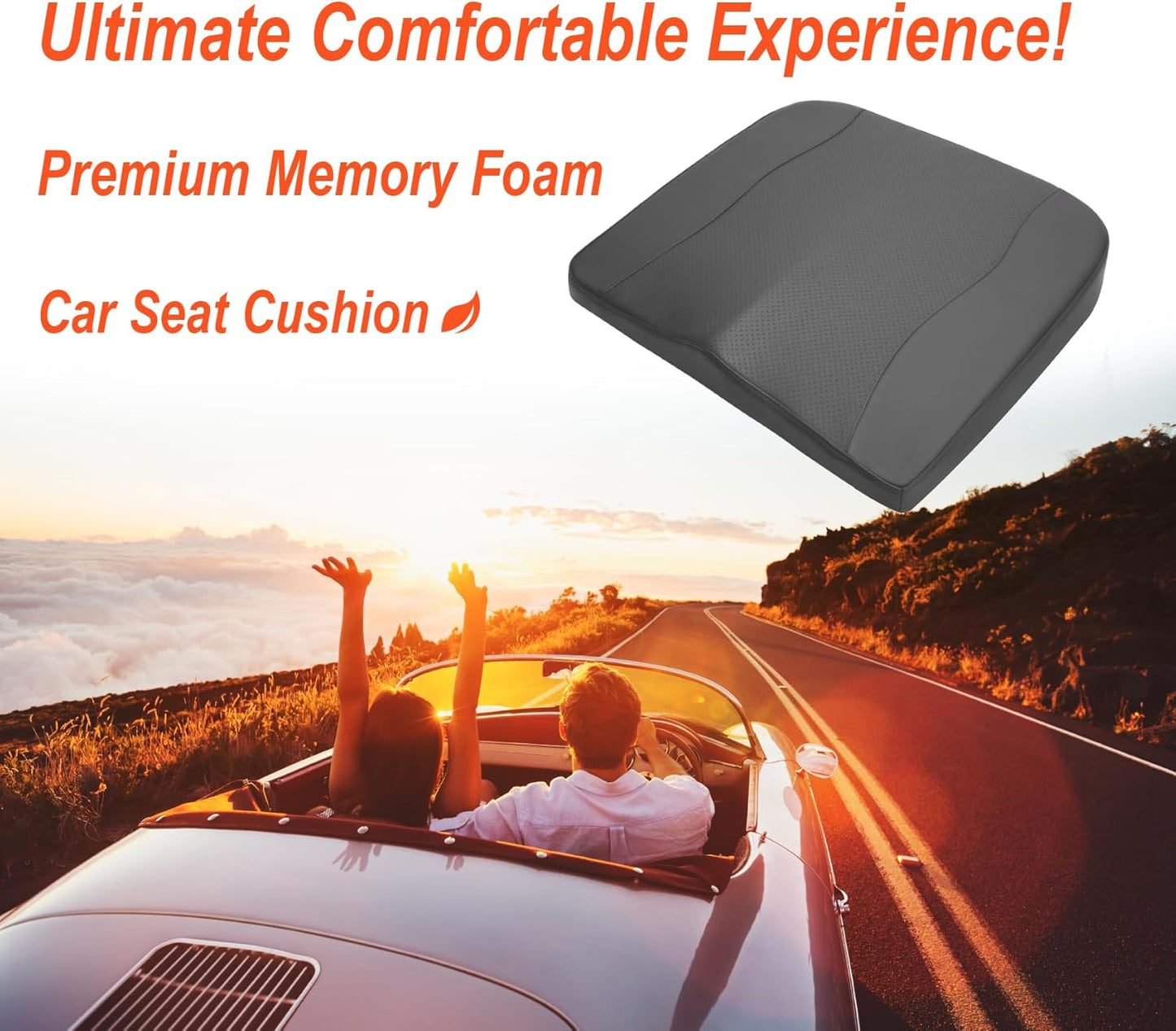 Car Seat Cushion, Comfort Memory Foam Car Cushions for Driving - Sciatica & Lower Back Pain Relief, Driver Seat Pillow for Auto, Office Chair, Wheelchair - Classic Grey