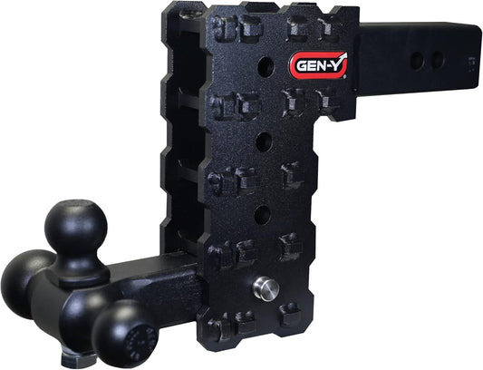 GEN-Y Hitch Solid Shank Adjustable Tow Hitch with Tri-Ball Mount for 2.5" Receiver - 7.5" Drop - 16,000 LB Towing Capacity - 1,600 LB Tongue Weight - Black