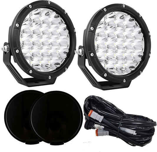 BIGLION.X Round LED Offroad Lights 7 Inch Super Bright Offroad Driving Spot Lights with Black Covers IP68 12V 24V for Trucks Pickup ATV UTV SUV