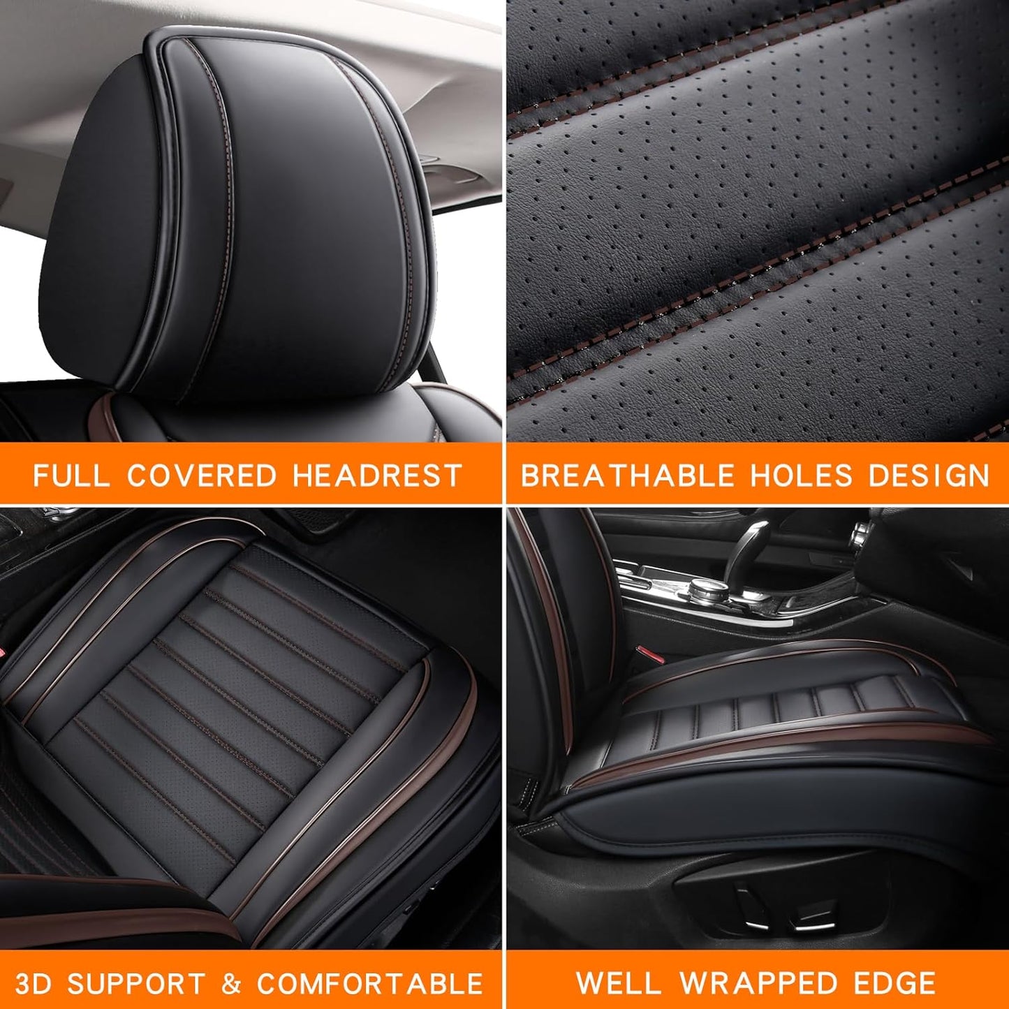 Car Seat Covers Full Set, 5 Seats Front Seat Cover and Back Seat Covers for Cars, Automotive Seat Covers, Leather Waterproof Car Seat Protectors Universal for Cars Brown