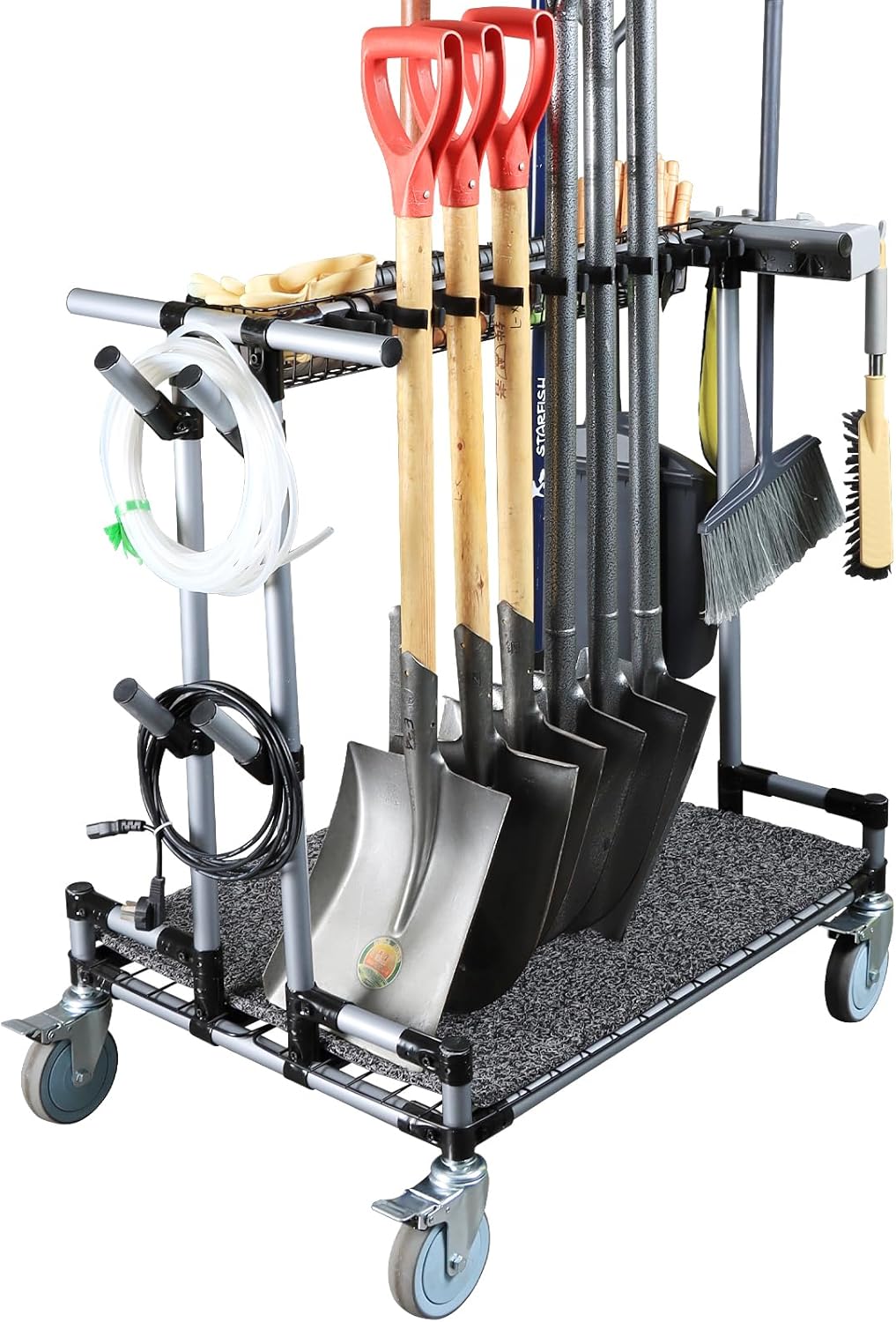 Heavy-Duty Garden Tool Organizer Cart Ideal for Gardening, Upgraded 5-Inch Wheels for Lawn & Sand, Long-Handle Tool Storage