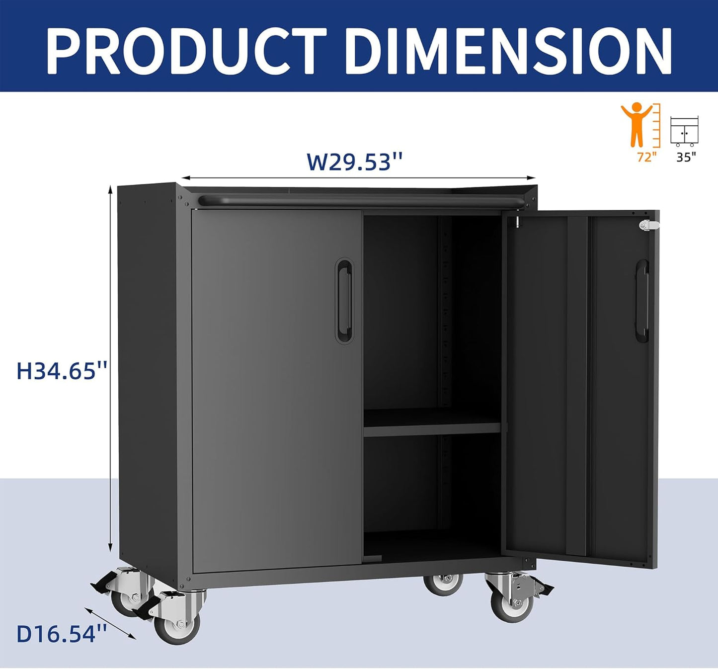 Metal Tool Cabinet,Garage Storage Cabinet System,Wall Cabinet & Locking Rolling Tool Cabinet with Doors and Adjustable Shelves,Steel Tool Cabinets for Home,Office (2 Pcs-Styled, Black)