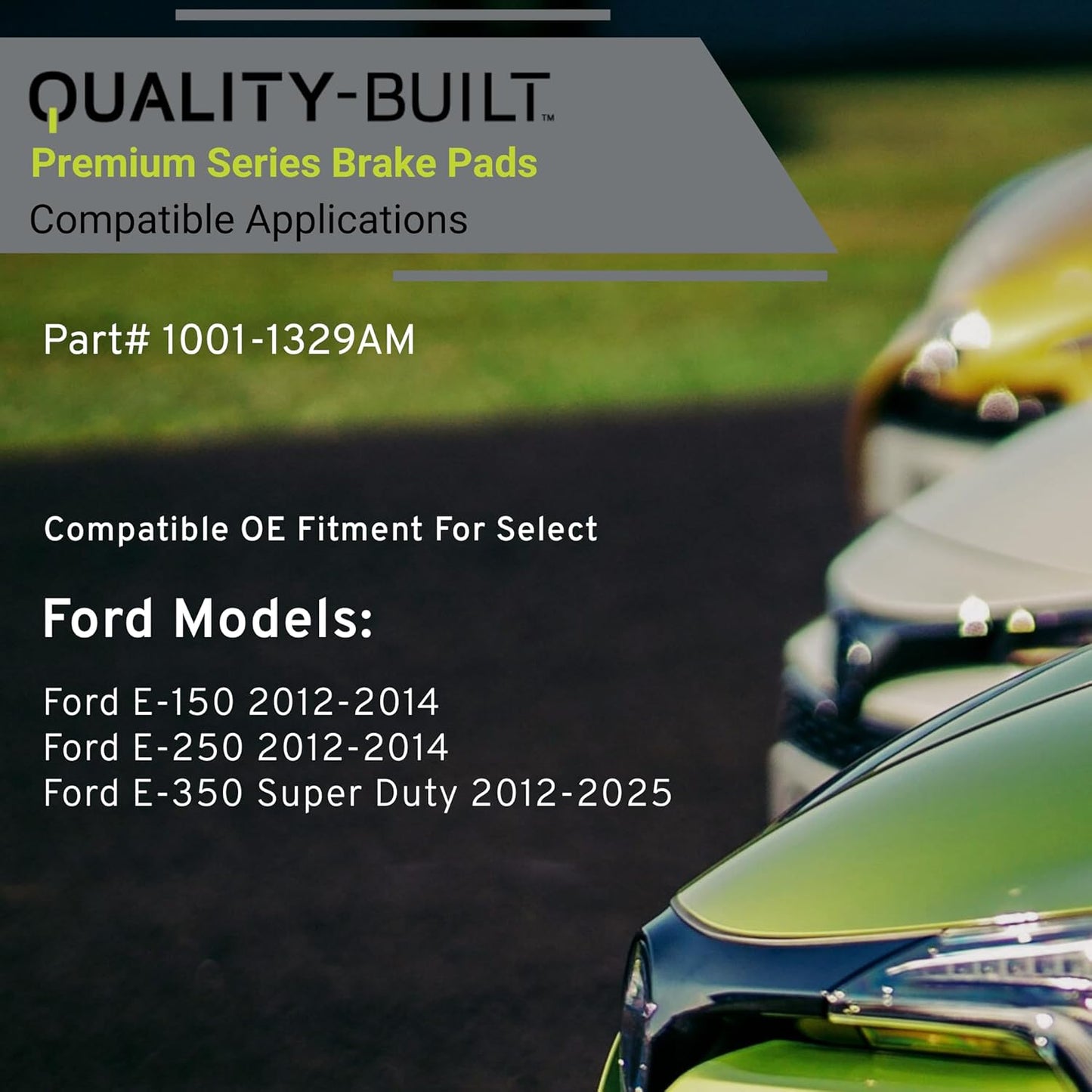 Premium Semi-Metallic Rear Brake Pads (1001-1329AM) Compatible with Ford E-150 2012-2014, Ford E-250 2012-2014, Ford E-350 Super Duty 2012-2025