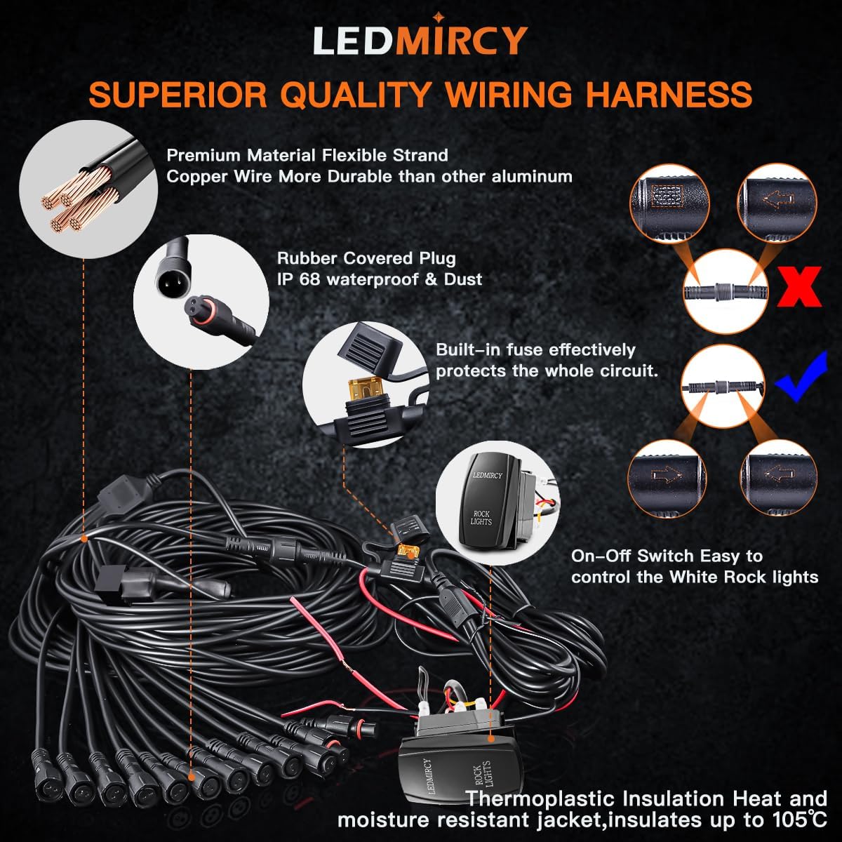 R4 Pure White LED Rock Lights Kit with Roker Switch Wire Harness 12PCS Rock Lights White for Offroad Trucks ATV UTV SUV Underglow Light Trail Rig Light Under Body High Power Waterproof