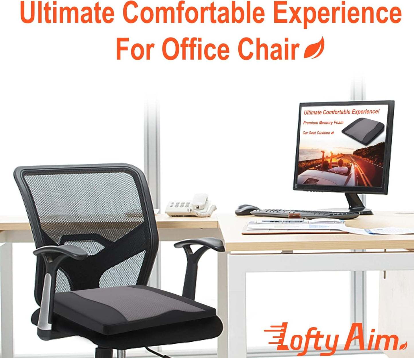 Car Seat Cushion, Comfort Memory Foam Car Cushions for Driving - Sciatica & Lower Back Pain Relief, Driver Seat Pillow for Auto, Office Chair, Wheelchair - Black&Gray